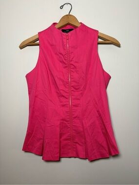 CUE Australia Pink Sleeveless Zip Front Structured Peplum Top Size 10